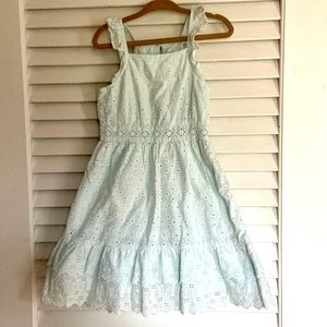 EUC Gap Kids Light Blue Eyelet Ruffle Dress Floral Overlay size XS / 4-5
